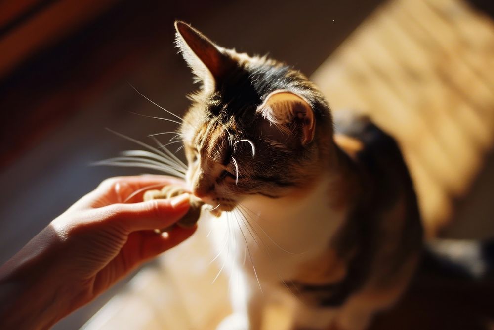 Cat getting cat treats animal mammal kitten. AI generated Image by rawpixel.