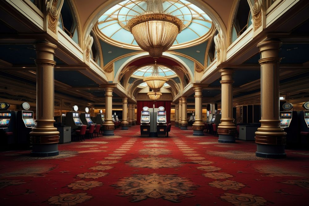 Casino empty scene architecture illuminated electronics.
