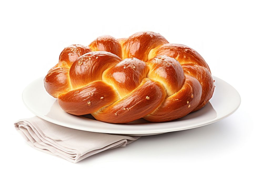 Challah bread plate food white background.