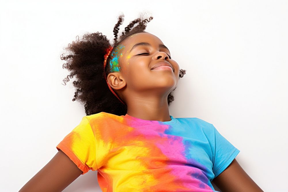 Chilling child smile white background relaxation.