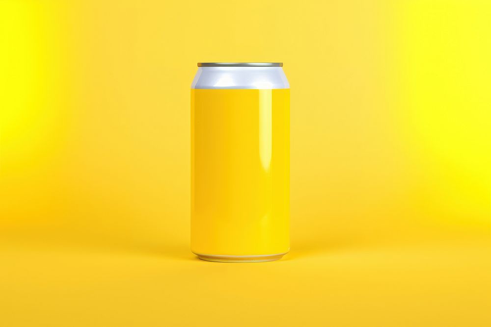 Can mockup yellow refreshment container.