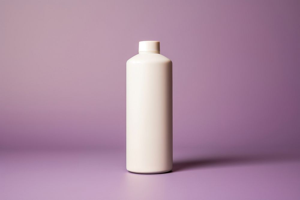 Shampoo bottle cylinder purple white.
