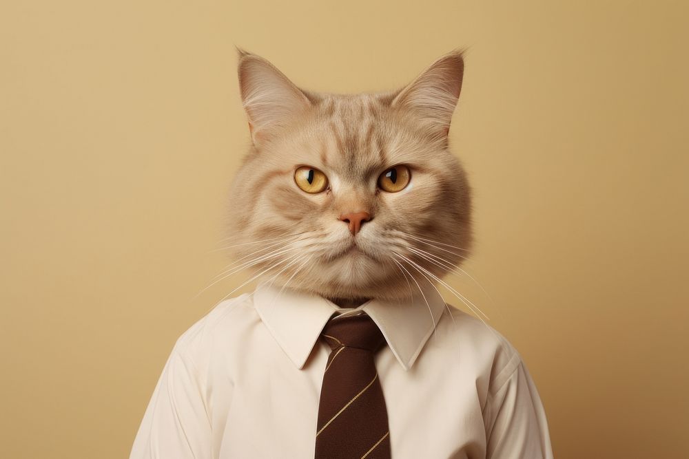 Cat animal portrait necktie.