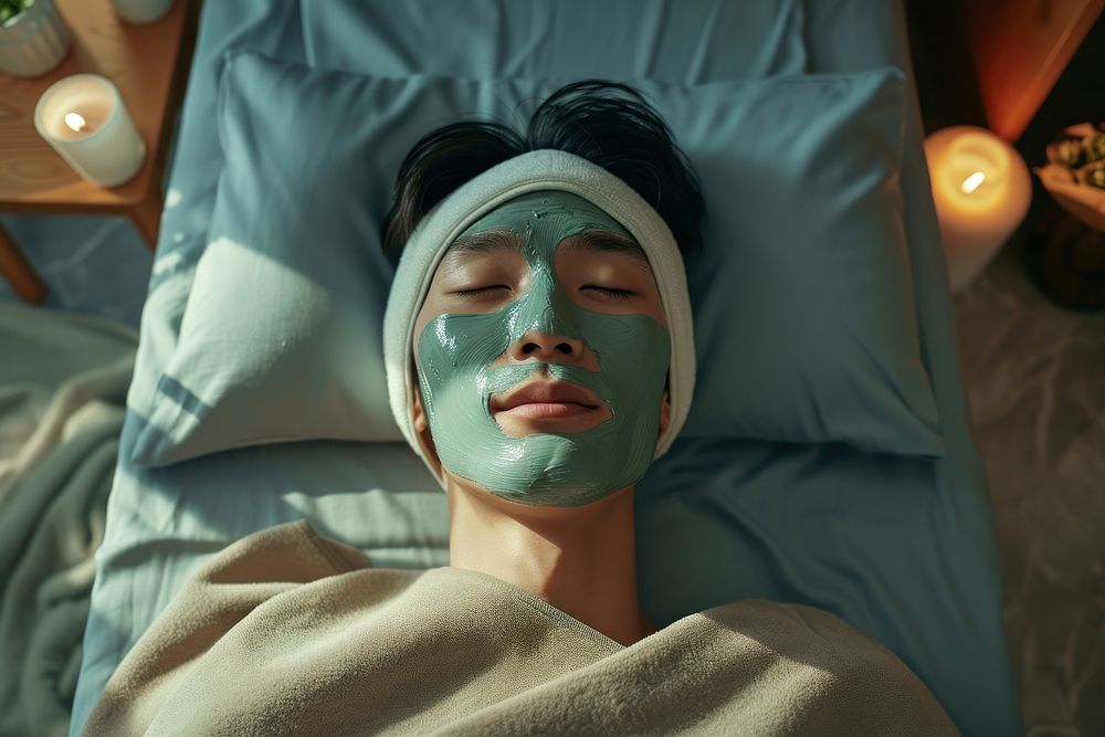 Korean man bed spa relaxation.