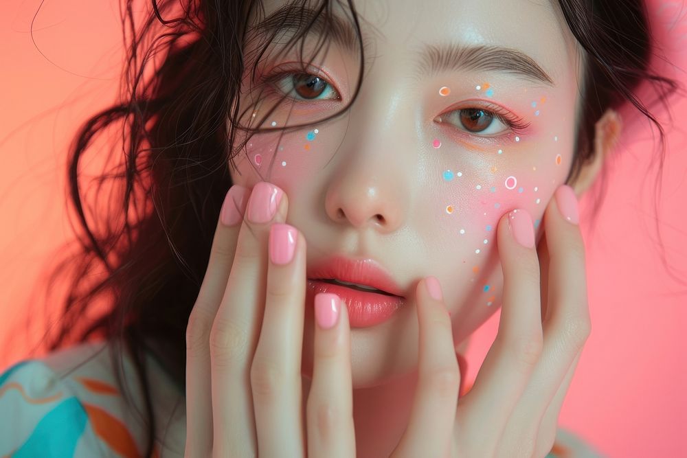 Korean women cosmetics lipstick portrait.