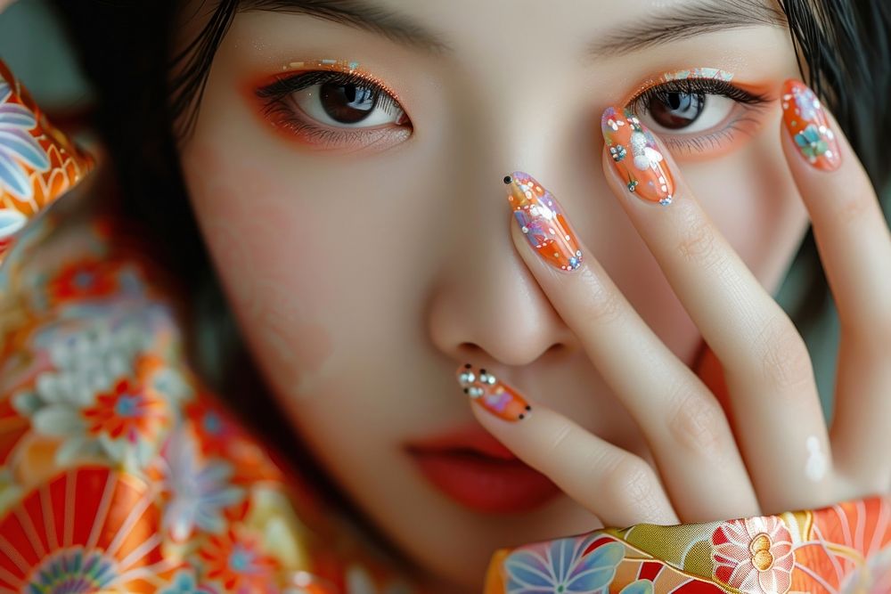Korean women nail portrait pattern.