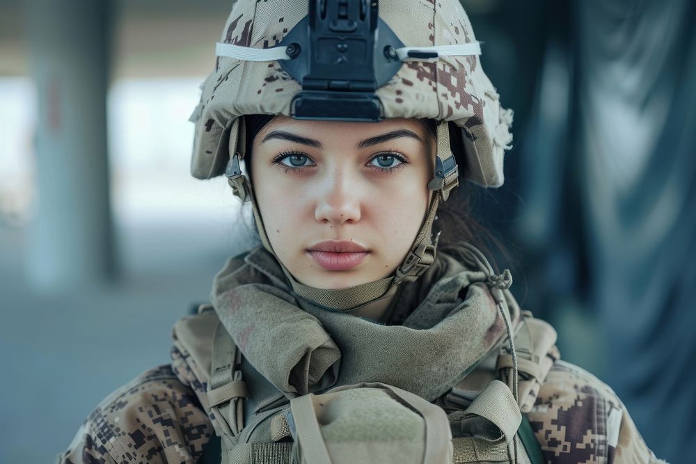Multi ethnic female soldier at department military army protection.