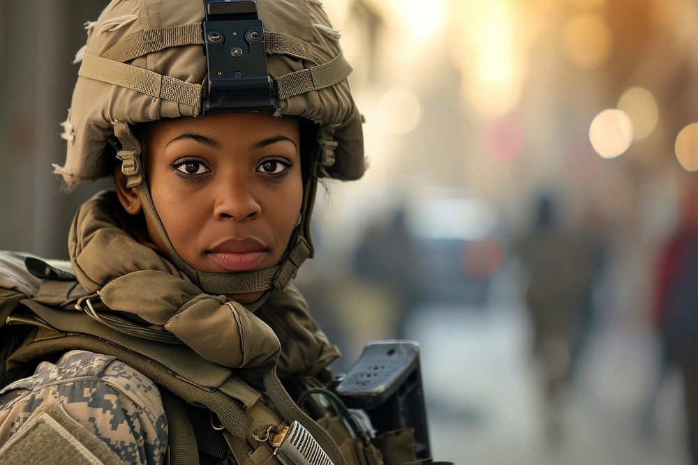 Multi ethnic female soldier at department military army architecture.