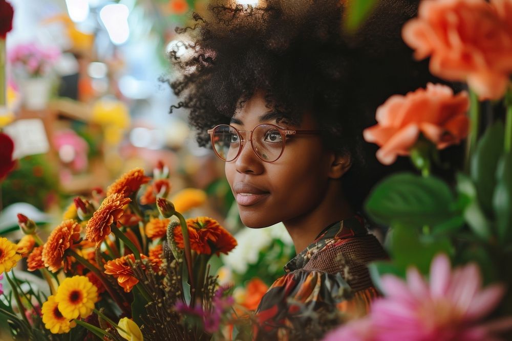 Multi ethnic florist at flower shop portrait plant adult.