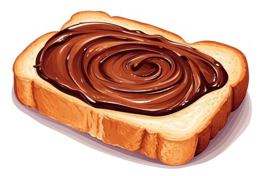 Toast with chocolate spread bread food white background.