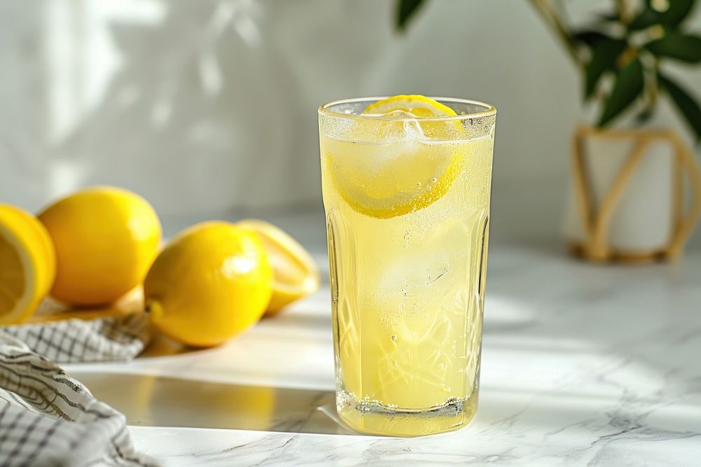 Glass of lemonade fruit drink table. AI generated Image by rawpixel.