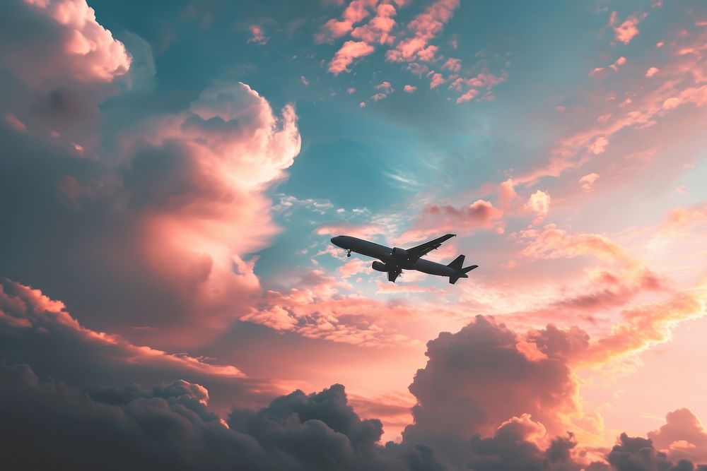 Airplane in sky aircraft airliner outdoors. AI generated Image by rawpixel.
