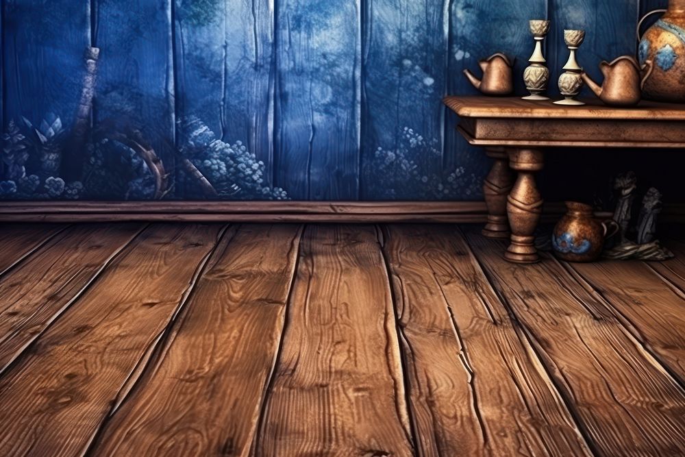 Blue wooden flooring backgrounds hardwood textured. AI generated Image by rawpixel.