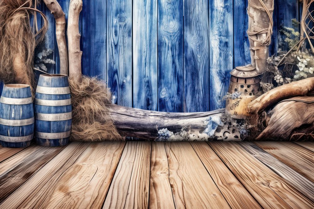 Blue wooden flooring backgrounds textured architecture. AI generated Image by rawpixel.