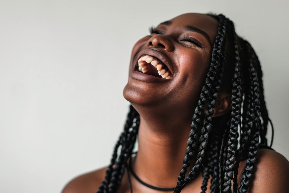 Black woman laughing braid adult hair. AI generated Image by rawpixel.