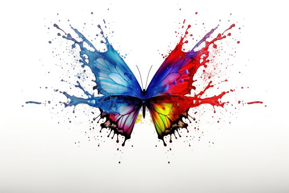 Butterfly white background splattered creativity. AI generated Image by rawpixel.