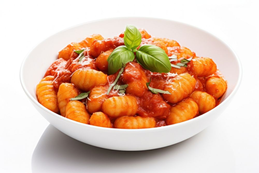 Gnocchi with tomato sauce food meal white background.