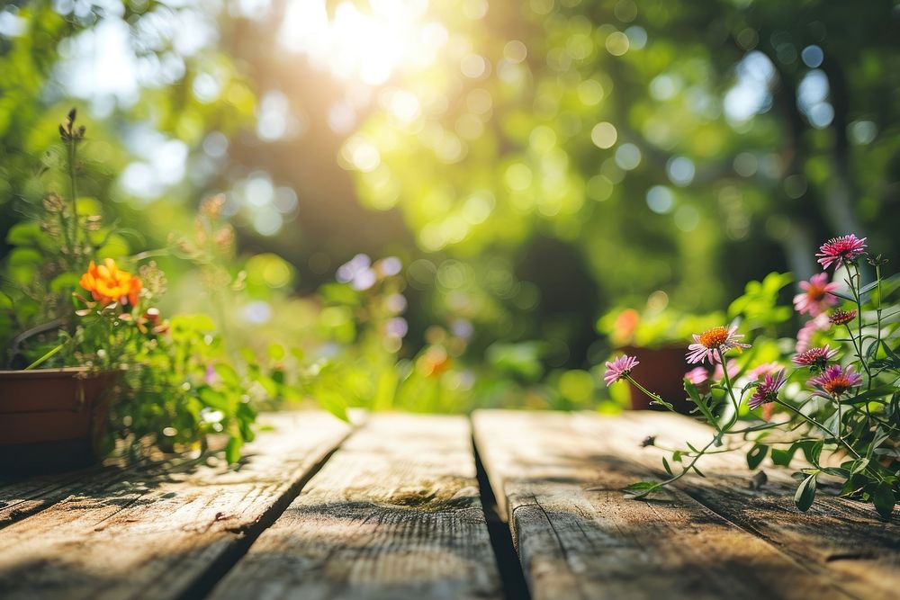 Gardening deck backdrop sunlight outdoors nature. AI generated Image by rawpixel.