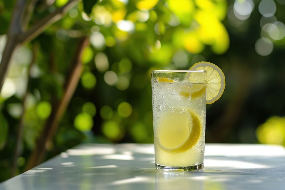 Glass of lemonade outdoors drink fruit. AI generated Image by rawpixel.