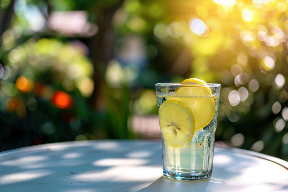 Glass of lemonade outdoors drink fruit. AI generated Image by rawpixel.