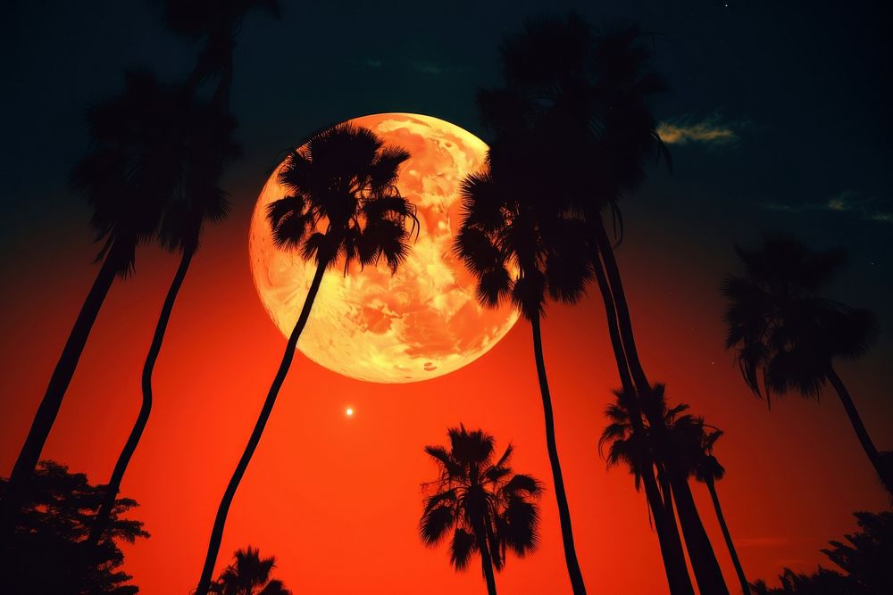 Full moon with palm trees astronomy outdoors nature.