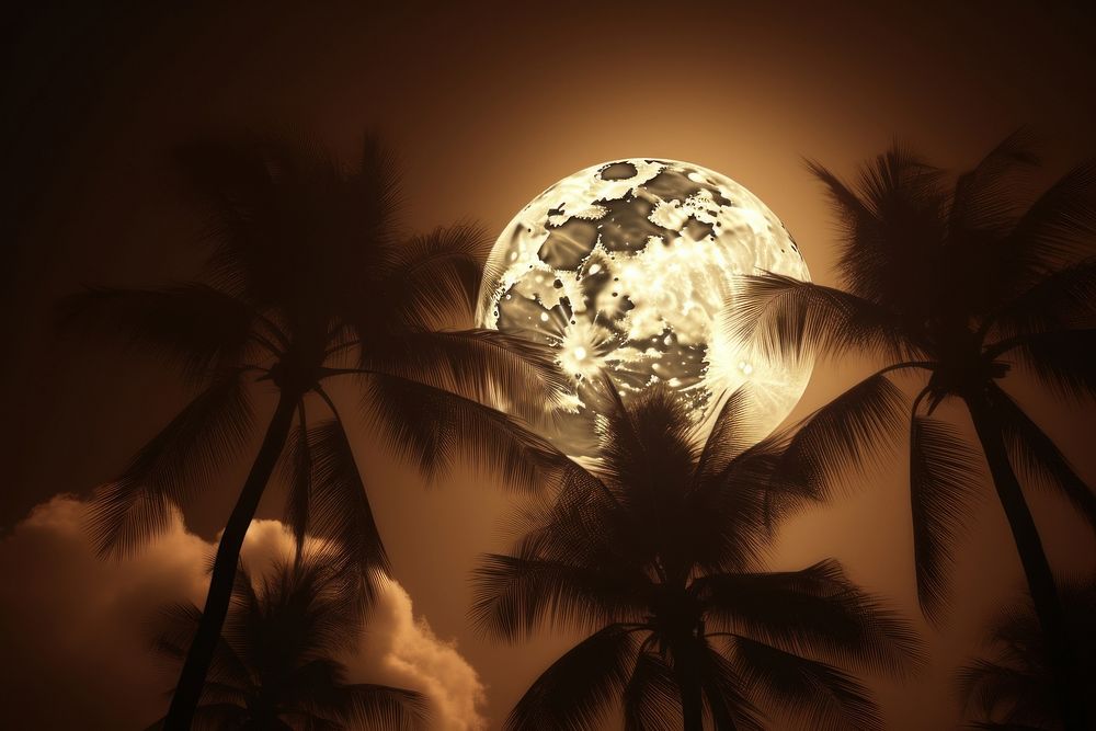 Full moon with palm trees nature night plant.