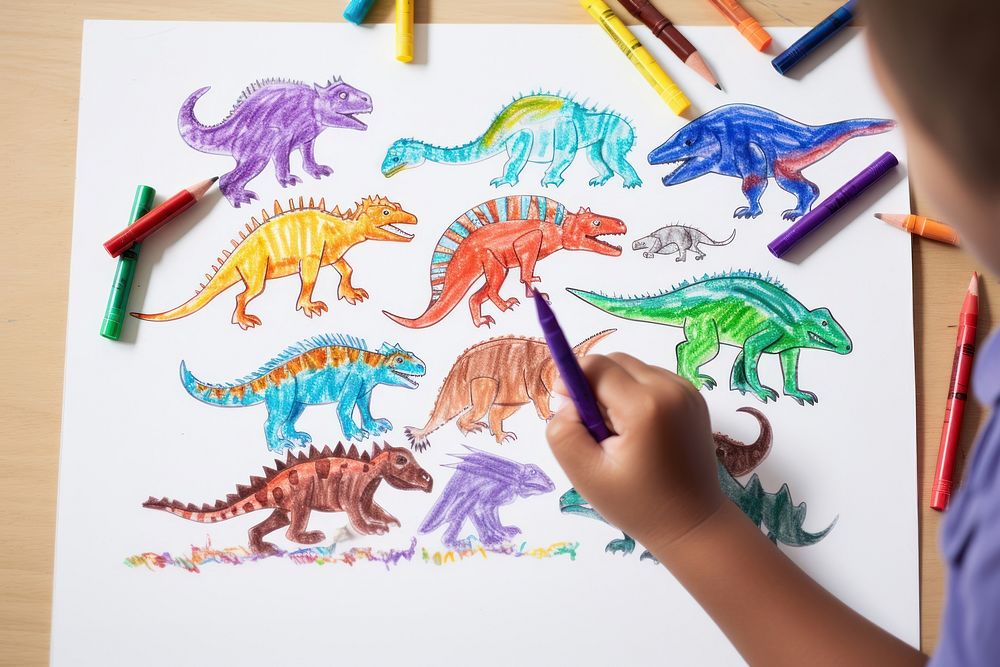 Crayon dinosaur drawing sketch hand. | Premium Photo - rawpixel