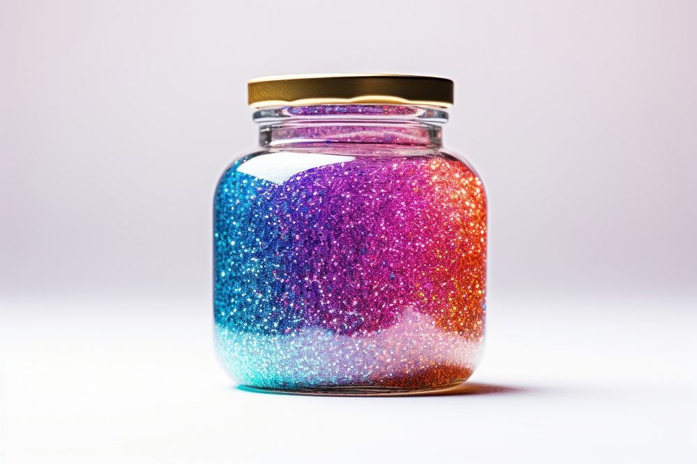 Jar with colorful glitter white background container drinkware. AI generated Image by rawpixel.
