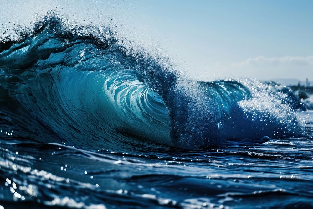 Large wave splashing in blue sea outdoors nature ocean. AI generated Image by rawpixel.