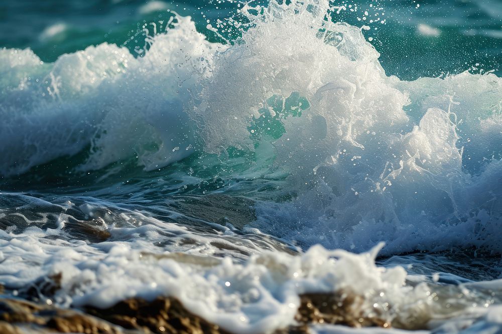 Large wave splashing in emerald sea outdoors nature ocean. AI generated Image by rawpixel.