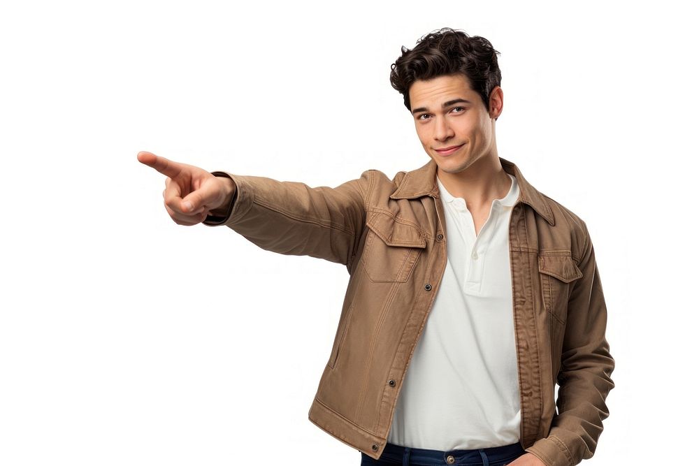 Man pointing to copyspace finger jacket adult.
