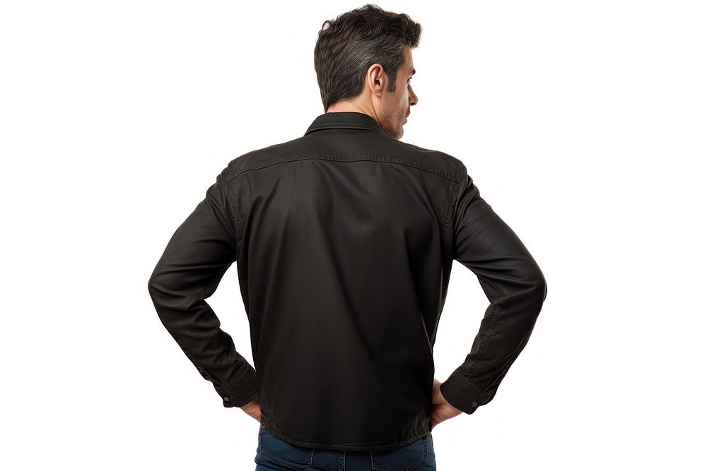Man pointing to the back sleeve jacket adult.
