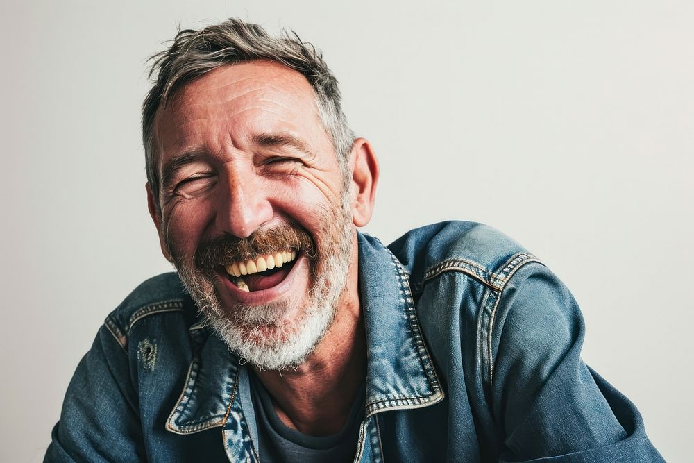 Middle aged man laughing adult smile happiness. AI generated Image by rawpixel.