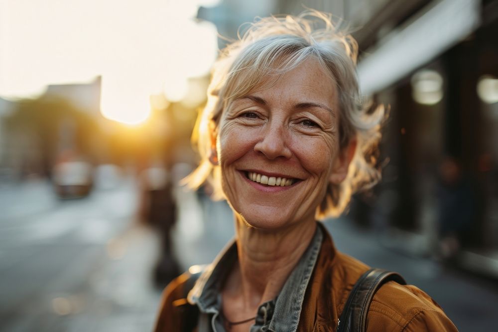 Middle aged woman smiling cheerful portrait adult. AI generated Image by rawpixel.