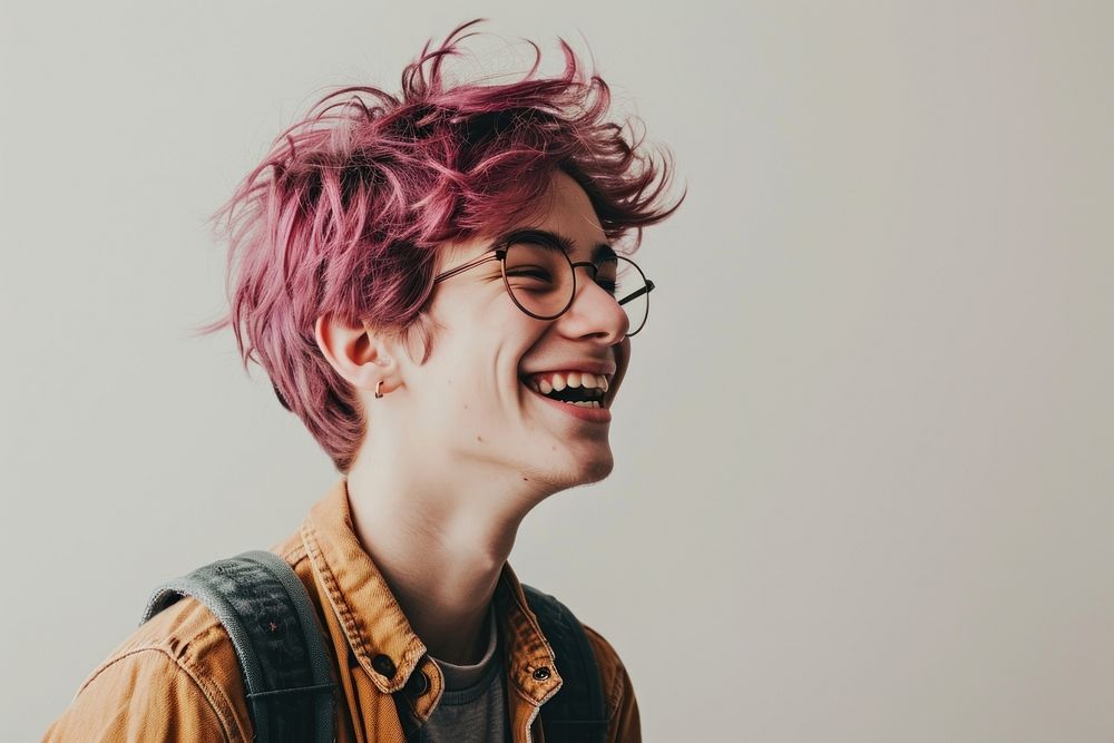 Skinny caucasian teen boy laughing smile hair fun. AI generated Image by rawpixel.