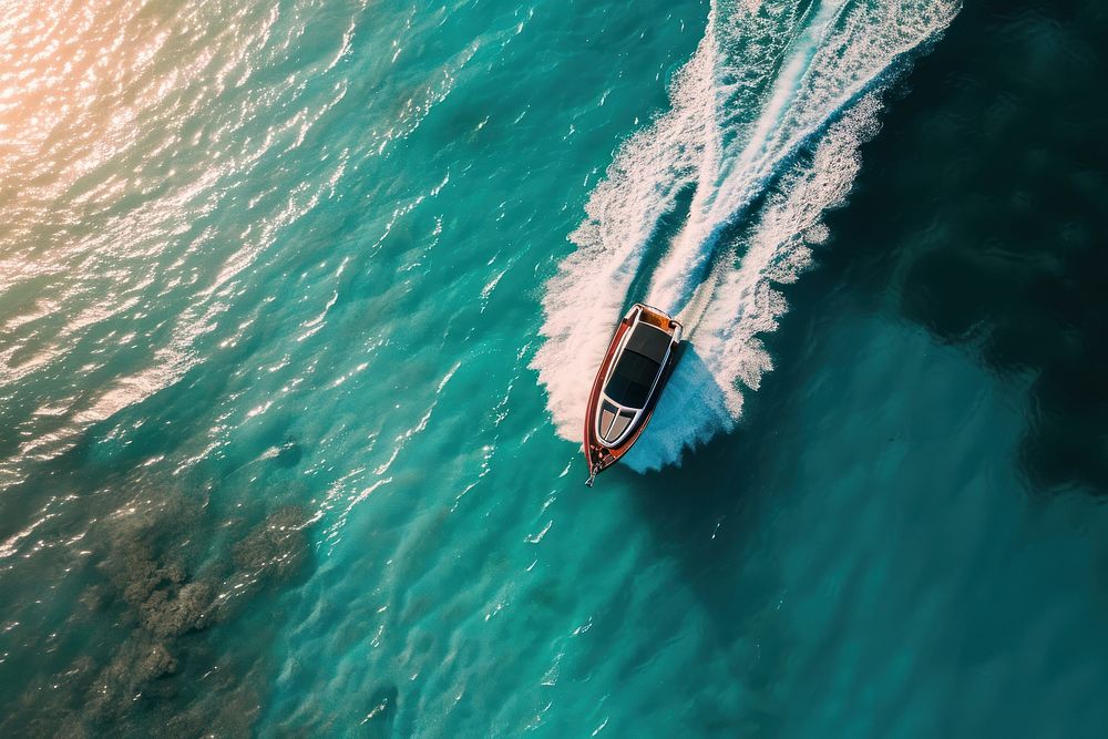 Speed boat moving fast in the ocean outdoors vehicle nature. AI generated Image by rawpixel.
