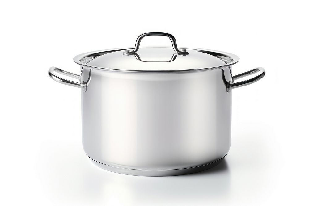 Stainless steel pot appliance white background saucepan.