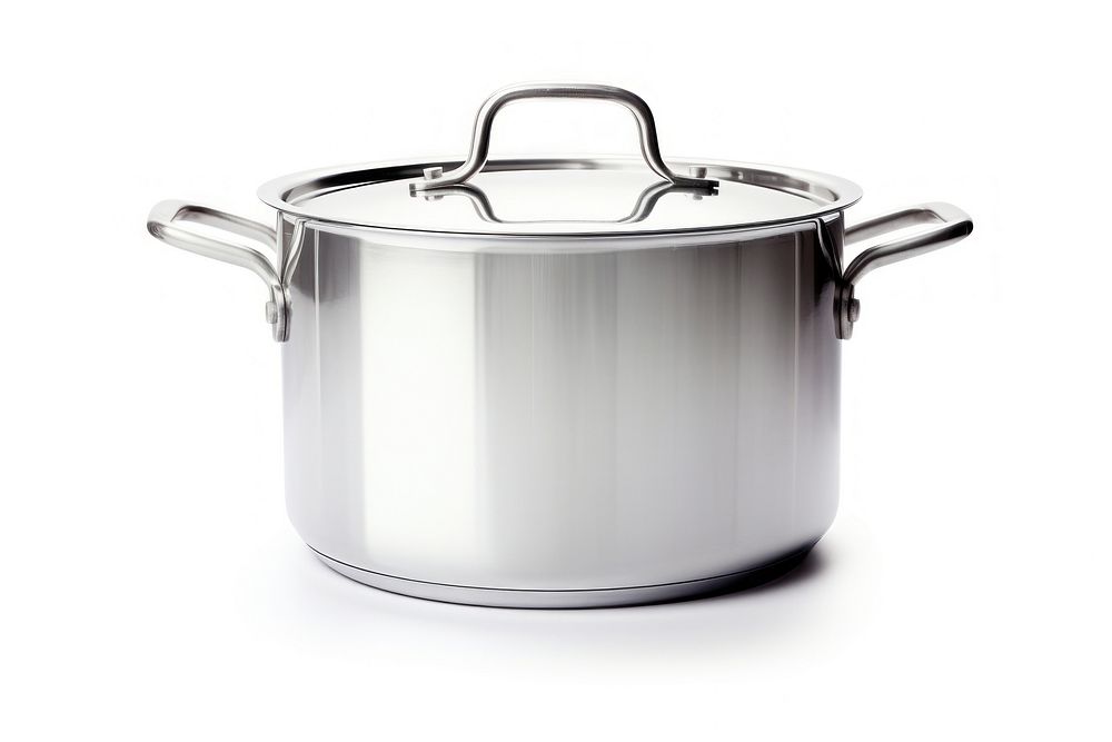 Stainless steel pot appliance white background saucepan.
