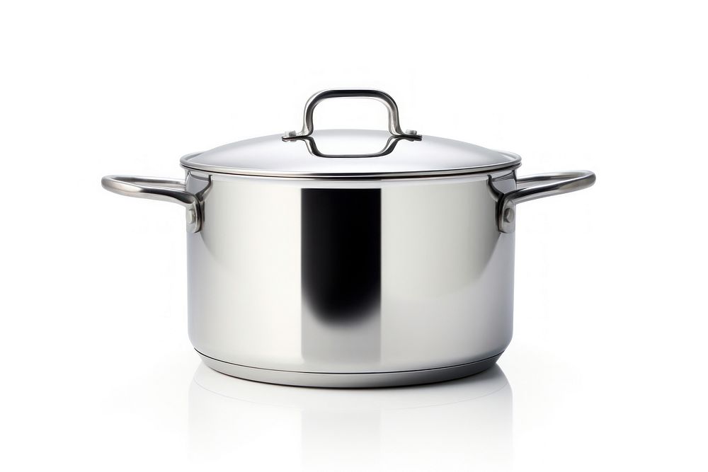 Stainless steel pot white background appliance saucepan.