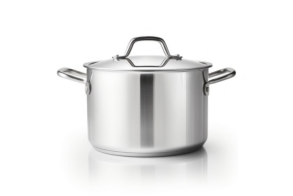Stainless steel pot white background appliance saucepan.