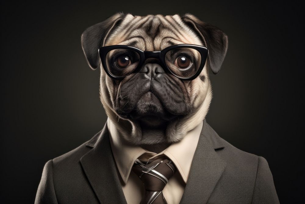 Pug portrait animal glasses.
