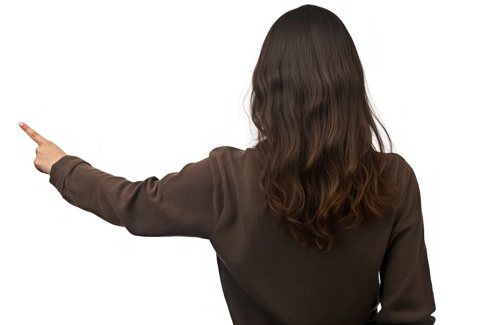 Woman pointing to the back finger adult hand.