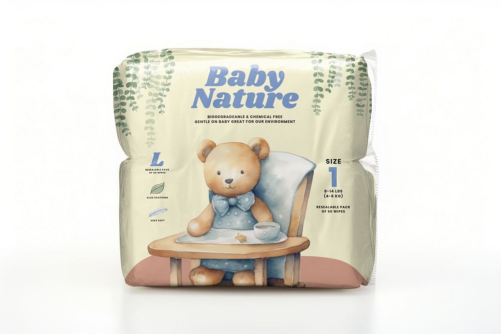Baby diaper packaging mockup psd