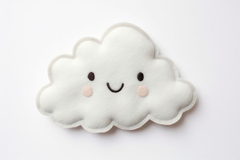 Cloud in embroidery style white toy anthropomorphic.