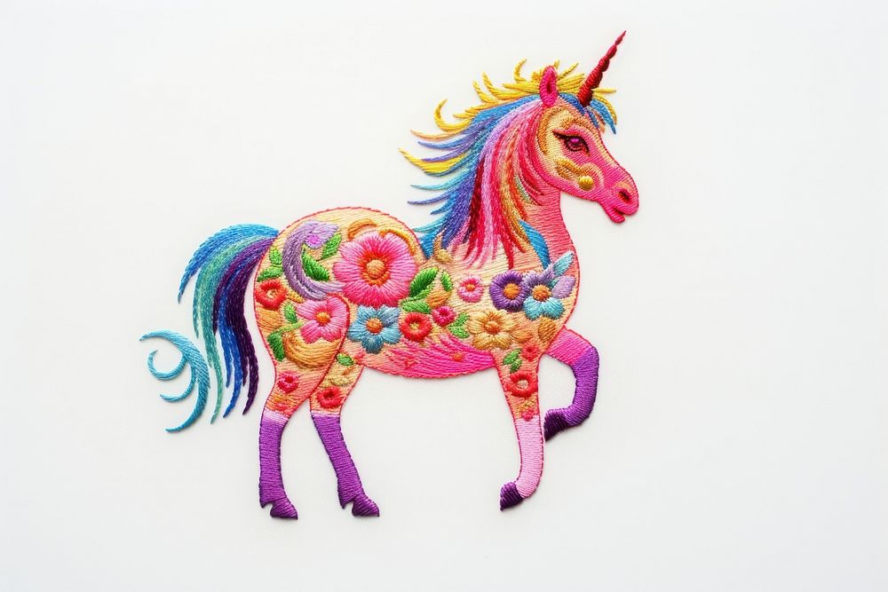 Unicorn in embroidery style pattern animal mammal.