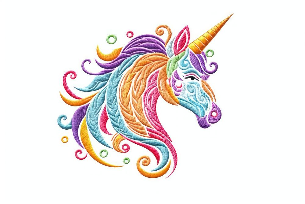 Unicorn in embroidery style pattern drawing sketch.