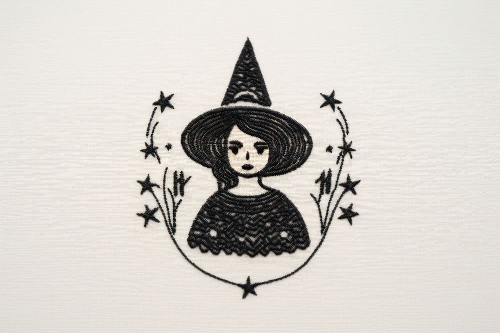 Witch in embroidery style representation calligraphy celebration.
