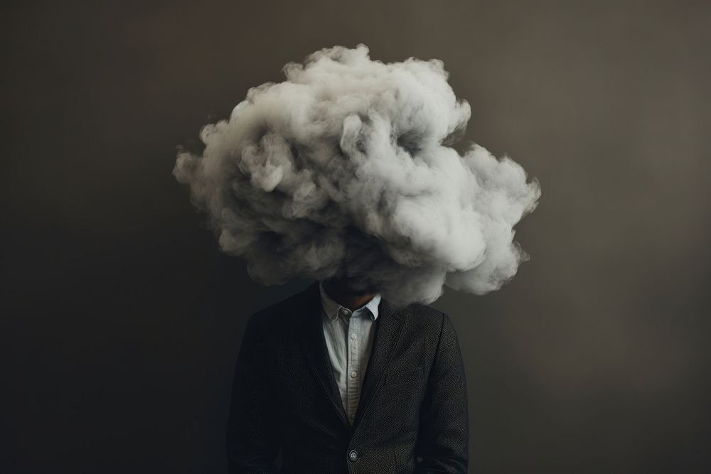 Man with a dark cloud over his head portrait smoke adult.
