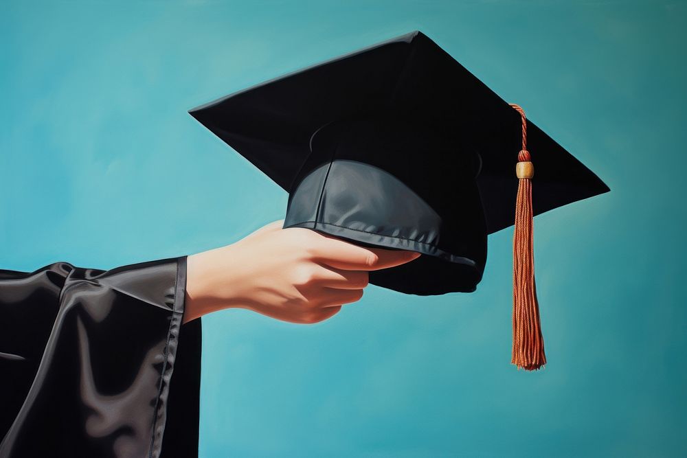 Hand holding graduation cap intelligence mortarboard achievement. AI generated Image by rawpixel.