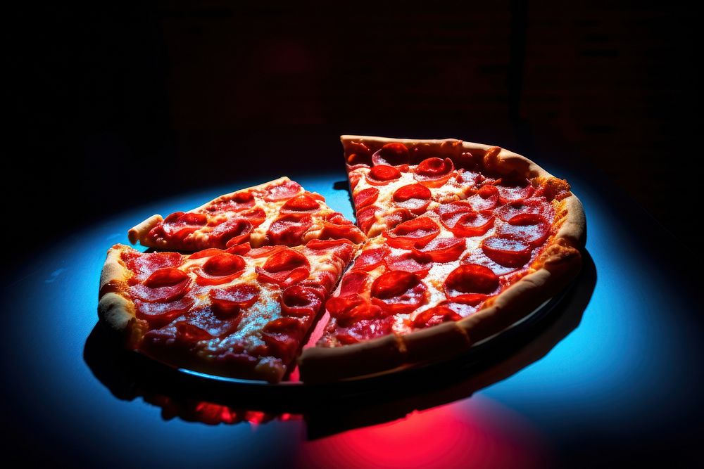 Photography of a piece pizza radiant silhouette light food illuminated.